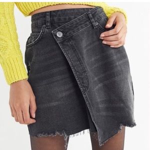 BDG Black Denim Frayed Asymmetrical Skirt